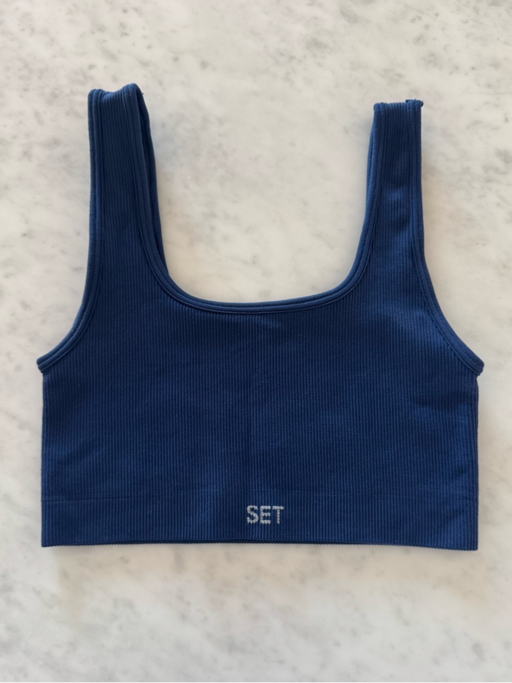 set active ribbed microfiber bra - blue